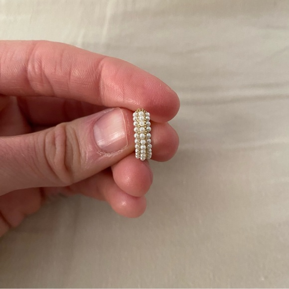 Vintage Tiny Pearl Gold Plated Hoop Earrings - Picture 4 of 6